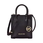 【MICHAEL KORS】MK MICHAEL KORS MERCER金字LOGO牛皮釦式手提斜背包(小/黑)