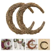 2 Pcs Crescent Moon Grapevine Wreath Large Half Twig Smilax Glabra Rattan