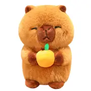 Capybara Plush Toy Holding Fruit Cute Soft Fluffy PP Cotton Stuffed Animal Plushie Kids Comfort Doll Home Decoration Girlfriend Birthday Gift