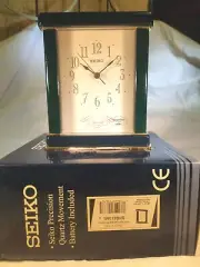 Seiko QHG613MLH Clock Vintage Art Deko Plastic&Metal Case Blue/Green/Gold Color