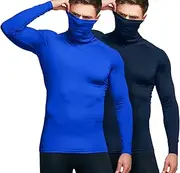 [ATHLIO] 2 or 3 Pack Men's Fit Mock Long Sleeve Compression Shirts, Athletic Workout Shirt, Active Sports Base Layer Top