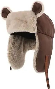 [MOBUTOFU] Cute Plush Cap for Winter Men's Women's Beanie Ear Protection Windproof Headgear for Cold Weather Activities Coffee