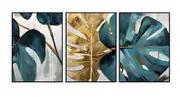 [Namly Design] Posters - Golden and Teal blue Monstera leaf / Set of 3