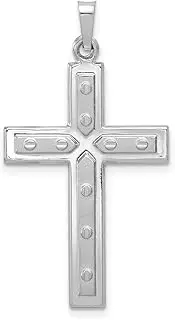 [JewelryWeb] 20.3mm 14k White Gold Polished and Satin With Dots Religious Faith Cross Pendant Necklace-Pendant for Women