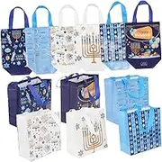iplusmile 12Pcs Reusable Non Woven Hanukkah Bags with Handles Festive Prints for Party Favors and Present Wrapping for Holiday Celebrations and Portable Tote Bags