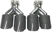 1 Pair Y Style Glossy Carbon Stainless Steel Exhaust Dual Tips Universal Car Exhaust Tips For Any Car(51 IN 89 OUT)