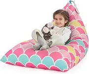 Nobildonna Stuffed Animal Storage Bean Bag Chair Cover for Kids Teens (No Filler) 250L Washable Large Beanbag Cover for Kids' Room Organizing Plush Toys or Home Living Room Textile,Mermaid