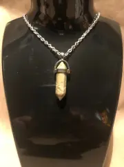 20 inch, chain necklace pendant, 40x8mm Beautiful natural Unakite Jasper