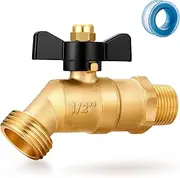 YELUN Brass Ball Valve Full Flow Male Hose Bibb 1/2" Male NPT inlet Connection with 3/4" Male GHT water hose outlet Heavy-Brass Faucet for gardens and patios (1/2 inlet Butterfly Handle)