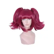 Human Hair Wigs for Women 13" Wine Red Curly Wig with Wig Cap