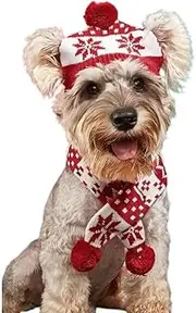 Dog Winter Hat, Dog Hat & Scarf Set, Dog Knitted Hat Pet Christmas Winter Warm Caps Cute Accessories Neck Ear Warmer Hood Warm Scarf Party Decoration for Pet Cat and Dog (Red, L)