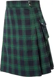 [HWDDOM] Men's 5 Yard Scottish Tartan Kilt Men's Fashion Scottish Plaid Contrast Scottish Hybrid Black Cotton & Kilt