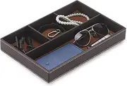 Desktop Storage Organizer, Nightstand or Dresser Organizer, Valet Tray, Entry Table Organizer, Dresser Organizer, 4 Compartments,PU Leather Drawer Storage Organizer Decorative Trays. (Brown)