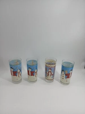 (Set Of 4) Debbie Mumm Snowman Highball Glasses Sakura Oneida Casual Dining