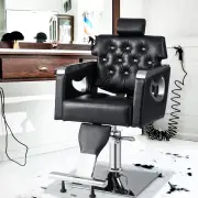 CostwaySwivel Salon Chair with 6-Level Adjustable Headrest and Padded Backrest-Black
