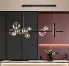 Modern Black Island Pendant Light For Kitchen 10-Light Globe Glass Shade