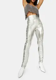 See Me Slaying Metallic Ruched Skinny Pants
