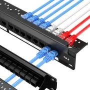 24-Port Cat6 Patch Panel, 10G Pass-Through RJ45 Coupler, 1U Network Panel