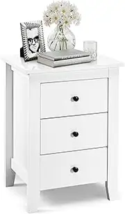 Giantex Modern End Table w/ 3 Drawers, Nightstand & Accent Table w/ Solid Wood Legs for Bedroom & Living Room