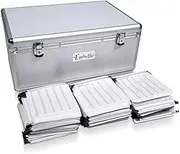 Embellir 500 Discs Aluminium CD Case, DVD Cases Photo Storage Box Lock Boxes Holder Folder Organizer, Waterproof Lightweight Black Velvet Lining 2 Locks Free Inserts Silver