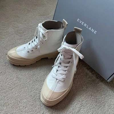 NWT Everlane Organic Cotton Canvas Combat Lace Lugged Sole Boots White 5.5