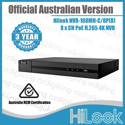 【Hikvision HiLook Official Australia】NVR-108MH-C/8P 8xCh 1U 8xPoE IP 4K 8MP NVR
