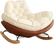 CADYNN Living Room Bedroom Rocking Chair Lounge Chair Rocking Chair with Cushion for Living Room Bedroom Porch Backyard Balcony Offices，for Adults Supports(Off White+Brown)