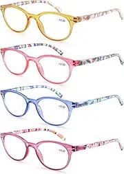 Reading Glasses Women Fashion Ladies Readers,Women's for Reading Comfort Spring Hinge Arm-Lightweight Round Frame with Pouch