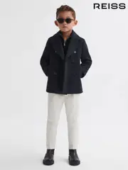 Reiss Navy Bergamo 4-9 yrs Wool-Blend Twill Double-Breasted Coat (548668) | $195