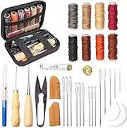 33 PCS Leather Sewing Kit, Leather Sewing Waxed Thread Cord with Leather Craft Hand Tools Kit for DIY Sewing