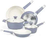 Pots and Pans Set Nonstick,7 Piece Cookware Set with Handle,Ceramic Nonstick Frying Pan & Saucepan & Stockpot,Dishwasher/Oven Safe,PFAS/PFOA Free(Blue Grey)