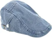 [OATIPHO] Wide Adjustable Denim Newsboy Hat Unisex Beret Cap Vintage Casual Flat Cap for Men Women