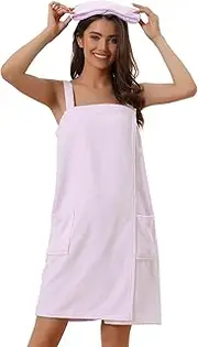 [cheibear] Womens Towel Dress Wrap Bathrobe Spa Towelling Robe with Strap for Gym Shower Bath