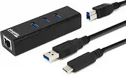 Plugable USB Hub with Ethernet, 3 Port USB 3.0 Bus Powered Hub with Gigabit Ethernet Compatible with Windows, MacBook, Linux, Chrome OS, Includes USB C and USB 3.0 Cables
