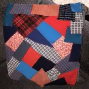 Vintage 60s Handmade Crazy Quilt Patchwork Pillow Cover 17"x14" Red Blue Knits