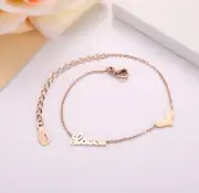 Women Rose Gold Titanium Love Heart Ankle Bracelet Anklet