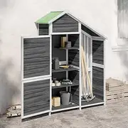 Outdoor Storage Shed with Sloping Roof, Wooden Tool Shed for Home/Backyard/Garden Tools/Pool Supplies, 120 x 53.5 x 170 cm, Solid Pine Wood, Plywood