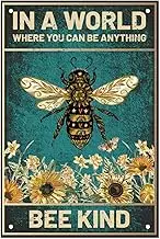 SUPERDANT Vintage Bee Flower Tin Signs Sunflowers Metal Tin Sign Inspirational Quotes Be Kind Vintage Metal Tin Signs Funny Text Metal Plaque Retro Bedroom Bathroom Man Cave Wall Decor 12x8in