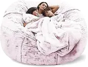Giant Fur Bean Bag Chair Cover for Kids Adults, (No Filler) Living Room Furniture Big Round Soft Fluffy Faux Fur Beanbag Lazy Sofa Bed Cover,Snow pink-7FT