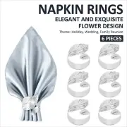 6PCS Silver Napkin Rings Leaf Napkin Holder Adornmen Alloy,