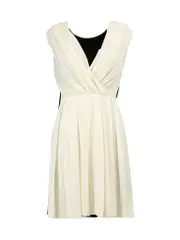 Black & Cream Back Pleated Wrap Panel Dress