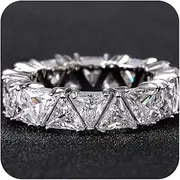 [Sdouefos] Eternity Ring Wedding Bands,18K White Gold Plated Row Emerald Cut Triangle Shape Wedding Diamond Band Rings