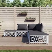 5 Piece Garden Lounge Set with Cushions White Steel, Furniture Sets, Patio Furniture