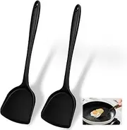 Pack of 2 Silicone Wok Spatula,Silicone Turner Spatula,Silicone Spatula for Cooking,Non-Stick,BPA Free,Heat Resistant, Easy to Clean, for Cooking, Baking, Flipping Eggs, Pancake, Burgers (Black)