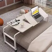 Overbed Table, Bedside Table, Over Bed Desk with Adjustable Tilt Board, Mobile Laptop Cart Computer Desk on Wheels for Home/Hospital, 31.4"x23.6",White Maple r