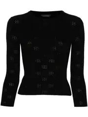 [Balenciaga] BB-pattern open-knit jumper S Black
