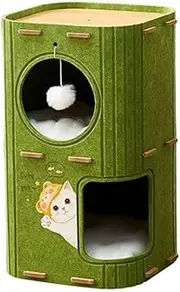 AIMALL 2/3 Floor Felt Cat Tree House with Scratching Board, Multi-Level Cat Tower Bed with Hideouts, Hanging Toy Ball, Cushions for Indoor Cats and Kittens