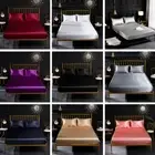 3pcs/set Faux Satin Bedsheet Silk Sheet Elastic Bed Cover Pillowcases Anti-Slip