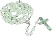 [AB Max] Rosary Beads Catholic - Green Rosaire Glow in the Dark Cross Necklace for Men Women