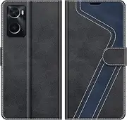 [MOBESV] Mobile Phone Case for Oppo A96 Case, Leather, Oppo A76 Flip Case for Oppo A96 / Oppo A76 Mobile Phone Cases, Fashionable Black